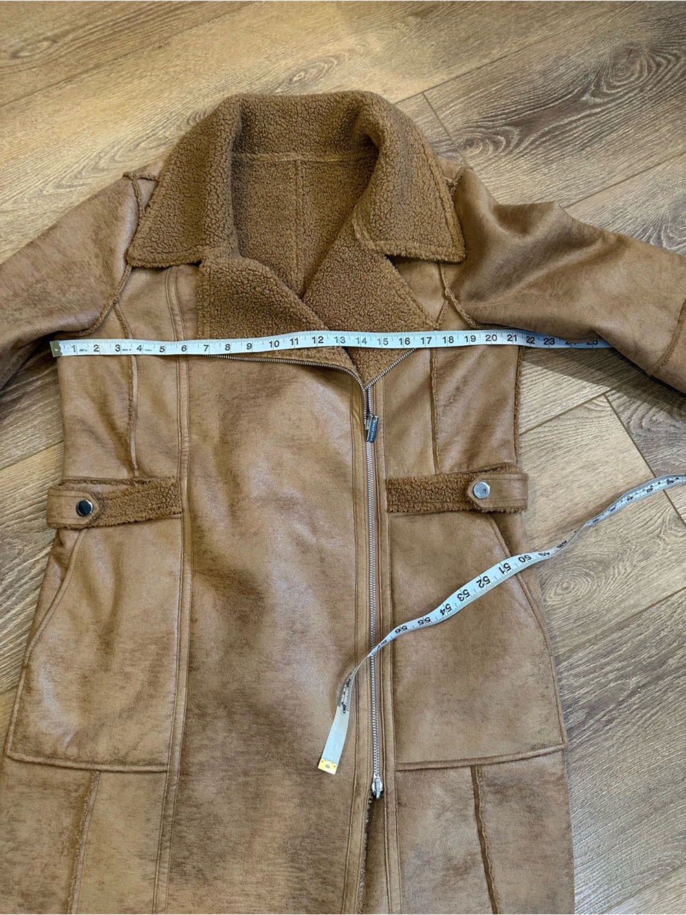 Nikki Jones reversible faux suede/shearling long moto style coat - Picture 8 of 14